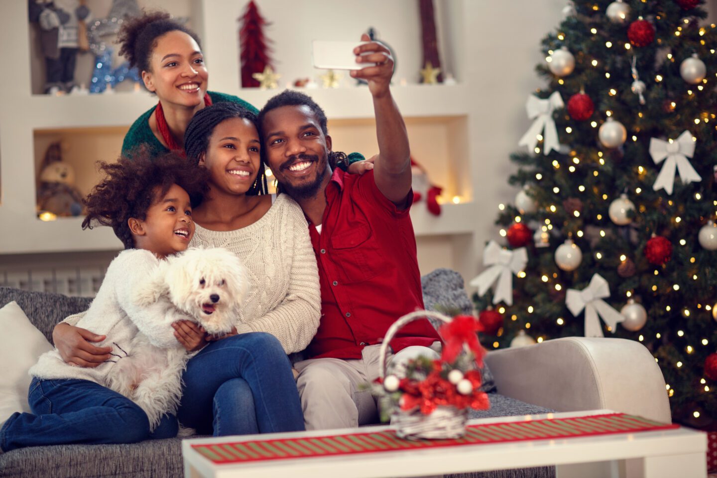 Christmas selfie - Afro American family making together selfie